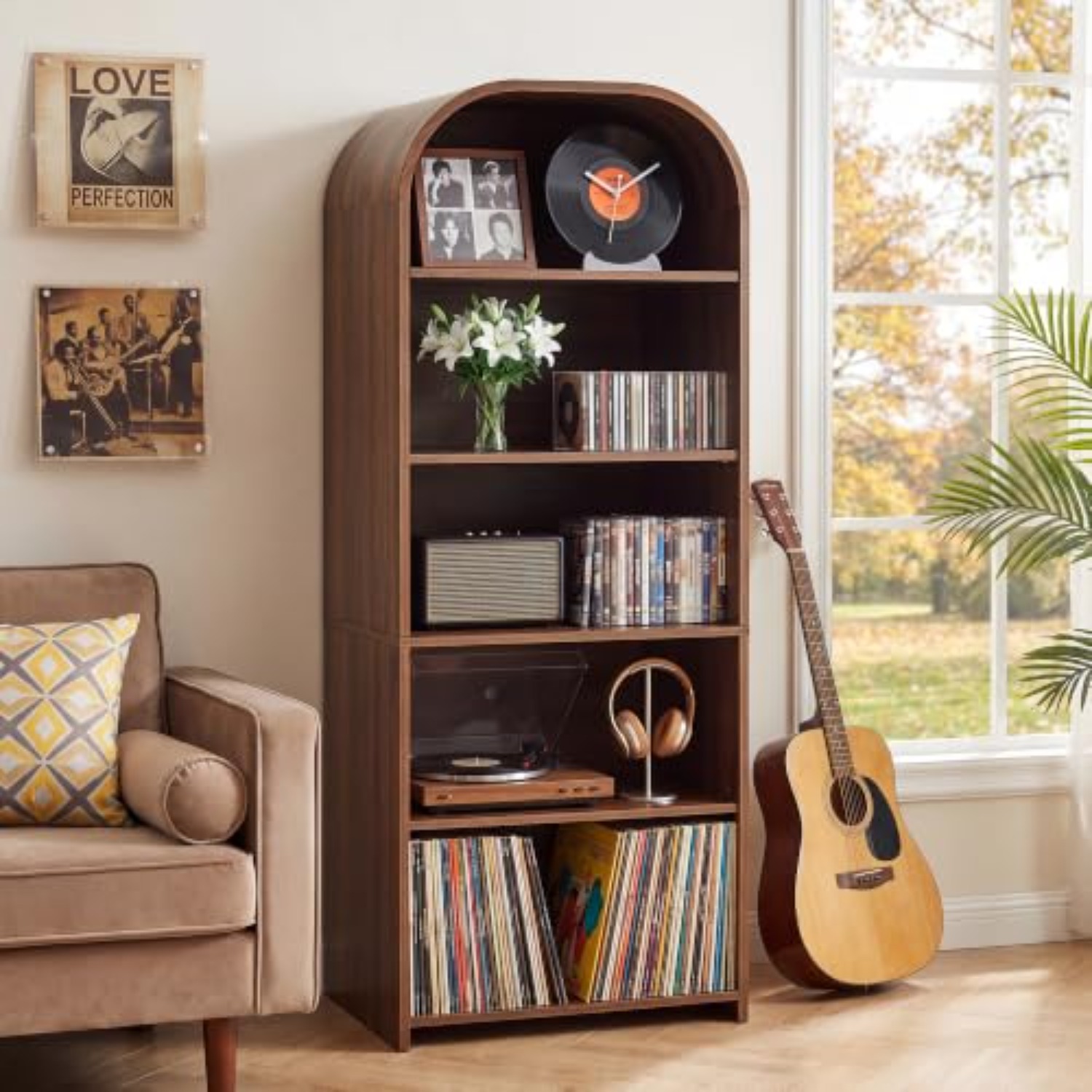 Bookshelf 5 Tier - 63 inç Yüksekliğinde Plak Çalar Standı,