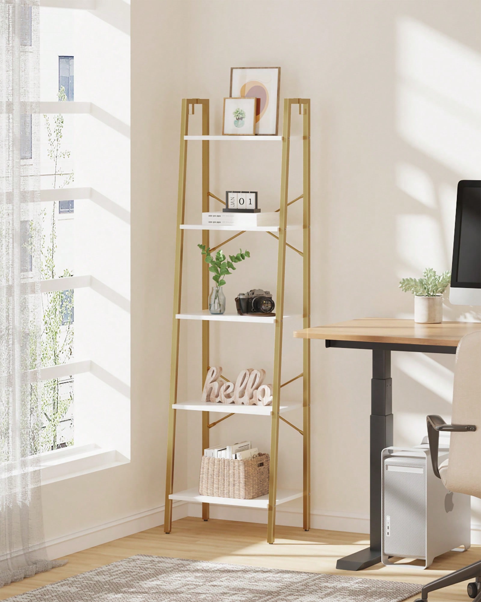 Bookshelf 5 Tier - 5 Katlı Merdiven Rafı Modern Glam