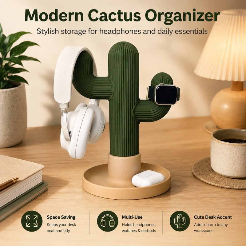 Telephone Headset Office - Minimalist Kaktüs Kulaklık Standı Çok Amaçlı