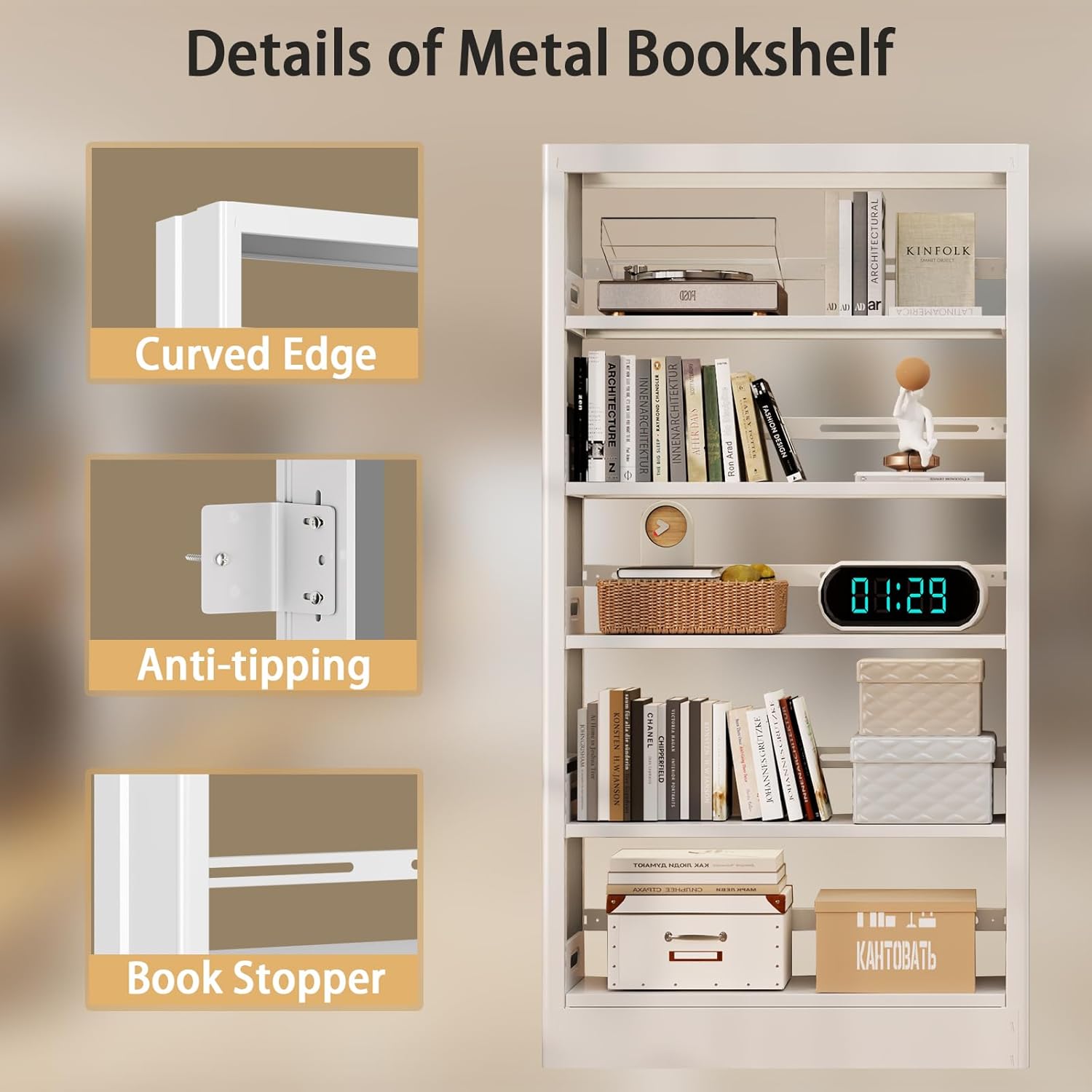 5 Katlı Beyaz Metal Kitaplık,  - Bookshelf 5 Tier incelemesi ve fiyatı
