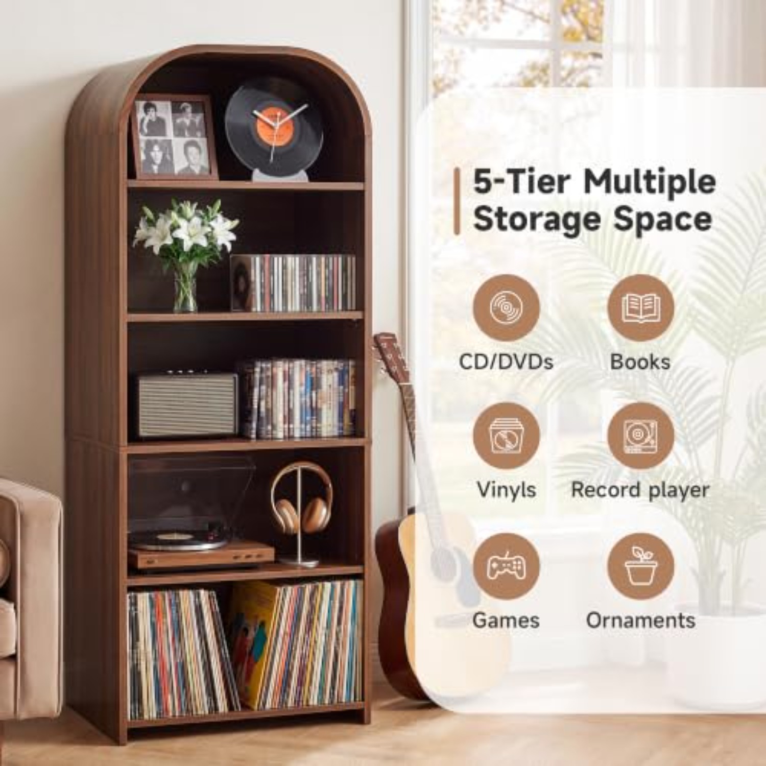 63 inç Yüksekliğinde Plak Çala - Bookshelf 5 Tier incelemesi ve fiyatı