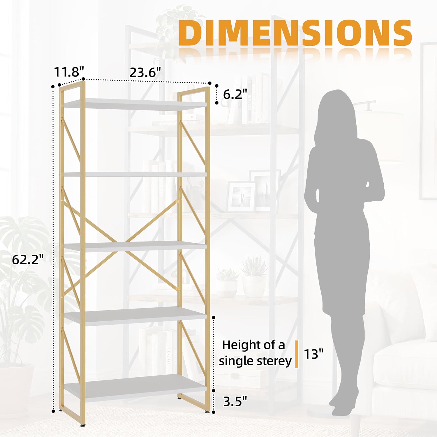 5 Katlı Uzun Kitaplık ve Raf,  - Bookshelf 5 Tier incelemesi ve fiyatı
