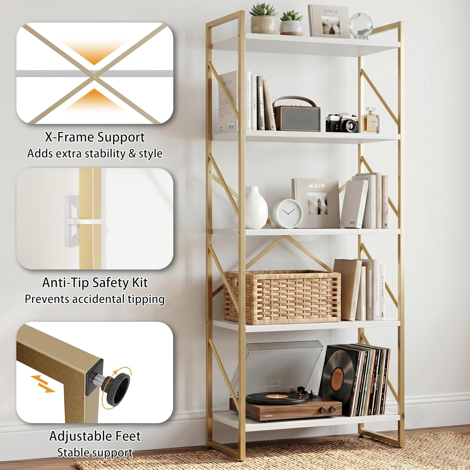 5 Katlı Uzun Kitaplık ve Raf,  - Bookshelf 5 Tier incelemesi ve fiyatı