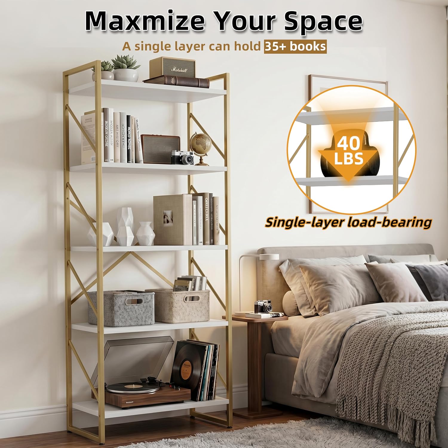 5 Katlı Uzun Kitaplık ve Raf,  - Bookshelf 5 Tier incelemesi ve fiyatı